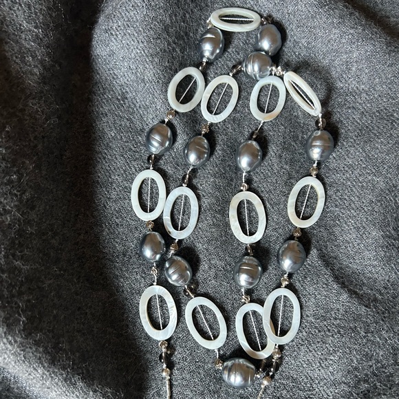 Long Grey Pearl String Necklace - Handmade! - Picture 2 of 15